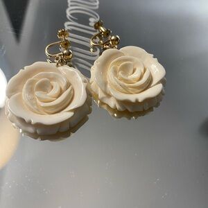 Ivory Rose Carved vintage earrings with 14K screw-on.